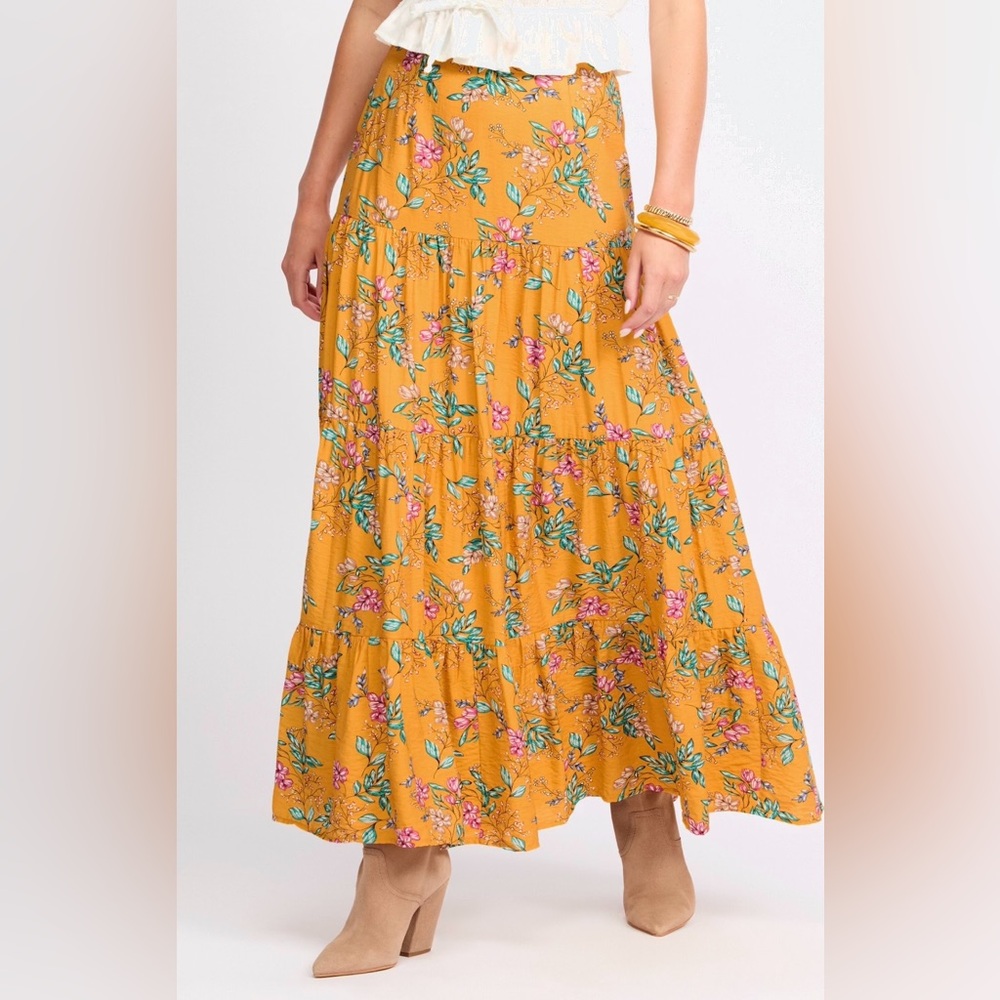 NWT Sugarlips Breeta  Mustard Floral Maxi Skirt Size Large Retails $70
